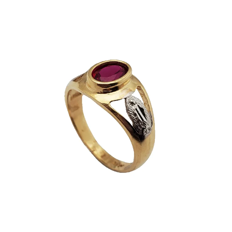 women's rings with custom engraving -Virgin Mary Bezeled Red Gemstone Ring (14K)