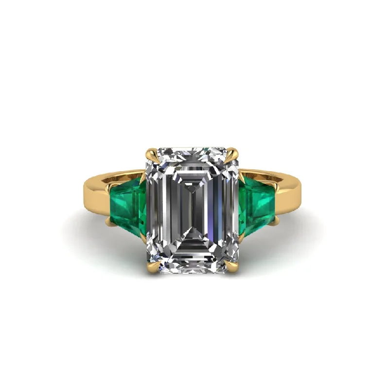 women's engagement rings with antique-inspired design -Diamond Emerald Cut Three Stone Ring With Custom Baguette - Yvette No. 16