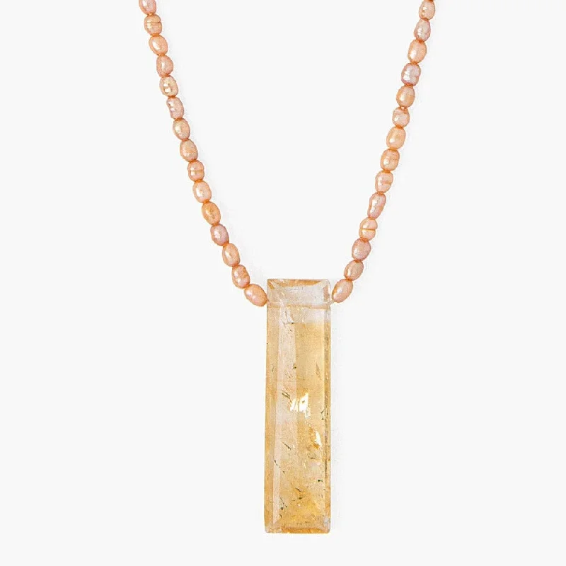 women's necklaces with simple elegance -Tiny Champagne Pearls with Citrine Tab Necklace