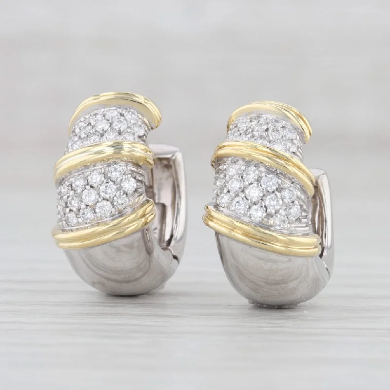 women's earrings with teardrop diamonds -Roberto Coin 0.54ctw Diamond Nabucco Hoop Huggie Earrings 18k Gold Snap Top