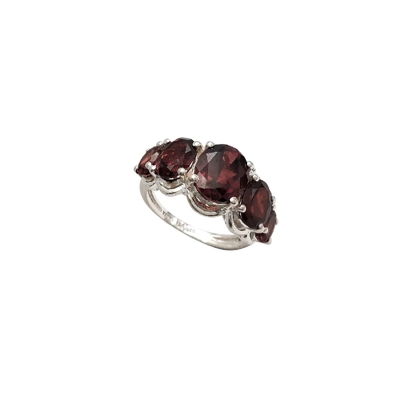 women's rings with cubic zirconia -Oval Garnet Ring (Silver)