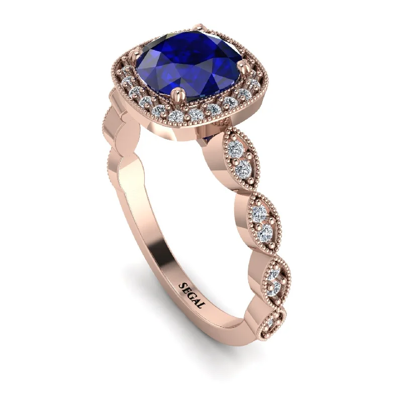 women's engagement rings with cushion-shaped diamond -Vintage Inspired Sapphire Halo Ring - Frances No. 14