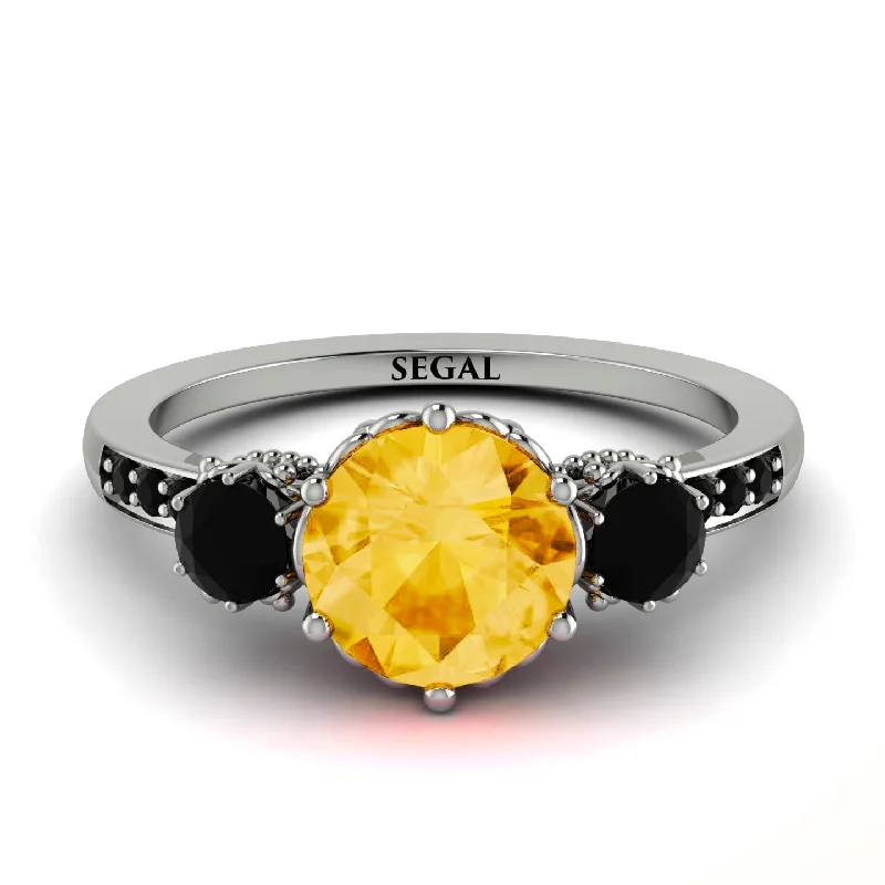 women's engagement rings with yellow gold -Vintage 3 Stones Citrine Ring With Micro Pave - Luna No. 609