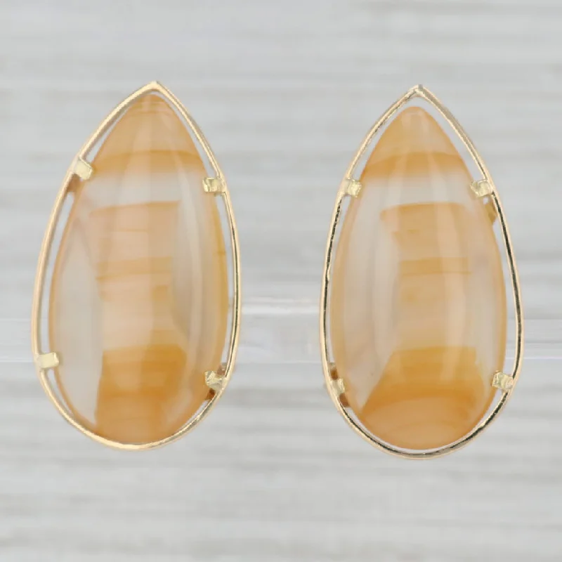 women's earrings with diamond studs -Agate Teardrop Statement Earrings 18k Yellow Gold Non Pierced Clip On