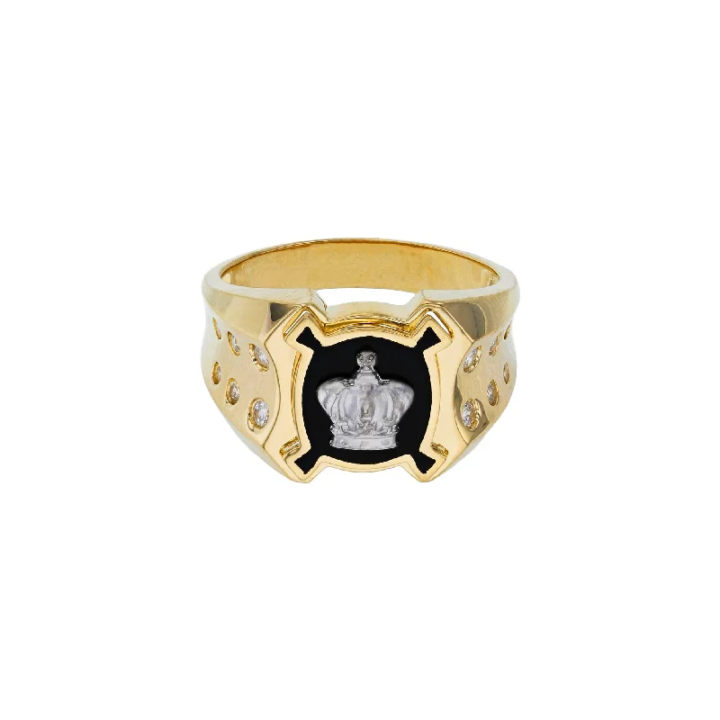 women's rings with layered look -Black Onyx King's Crown Men's Ring (14K)