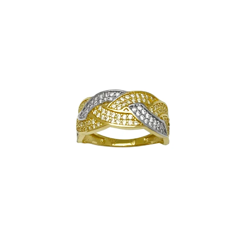 women's rings with sapphire accent -Two-Tone Pavé Braided Band Ring (14K)