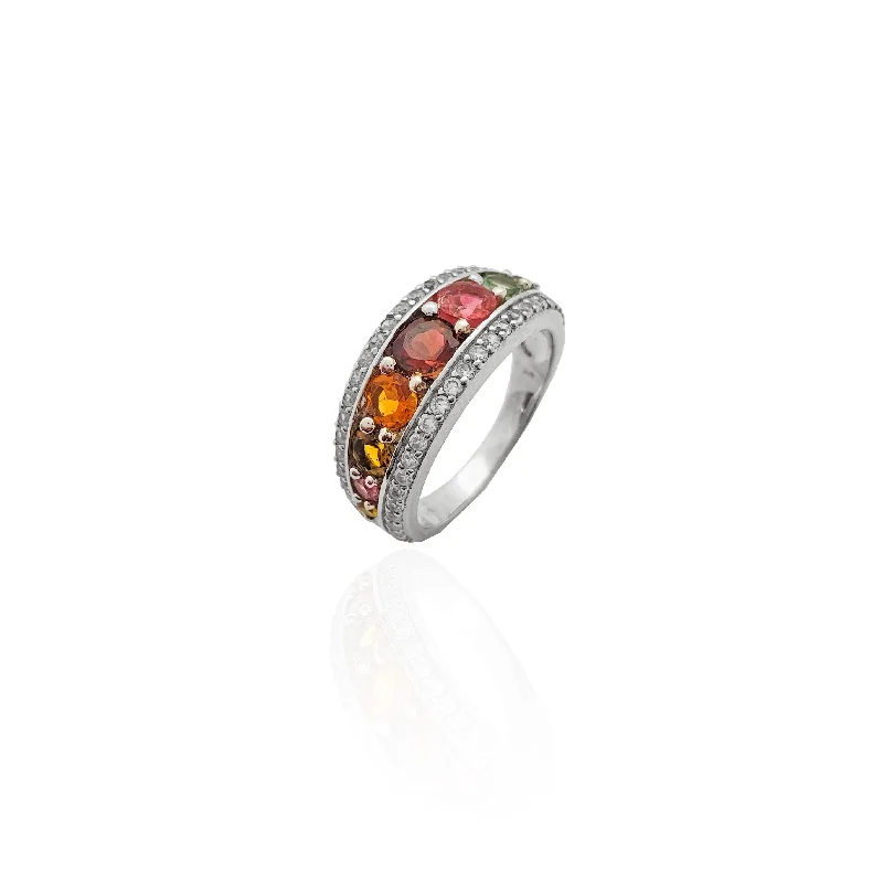 women's rings with minimalist charm -Elegant Multi-color CZ Ring (Silver)