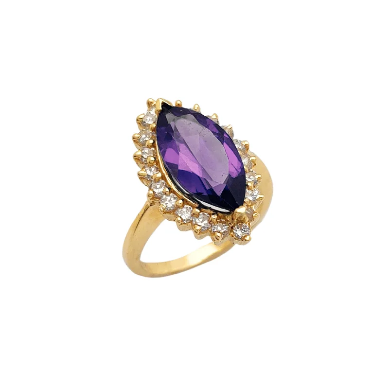 women's rings with minimalist charm -Halo Purple Marquise Cocktail Ring (14K)