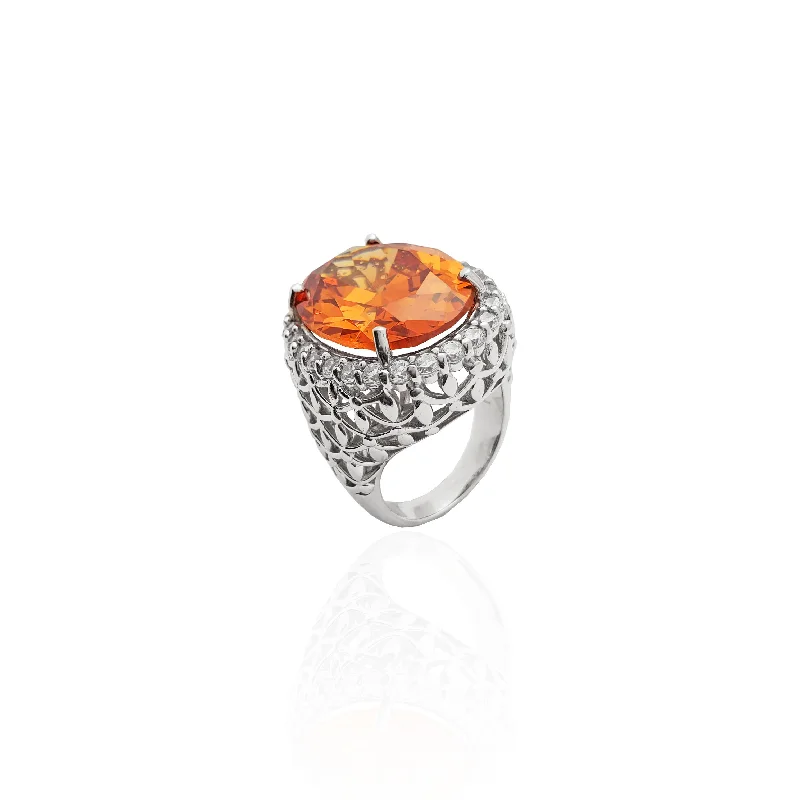 women's rings with fine craftsmanship -Orange Stone Halo Mount Ring (Silver)