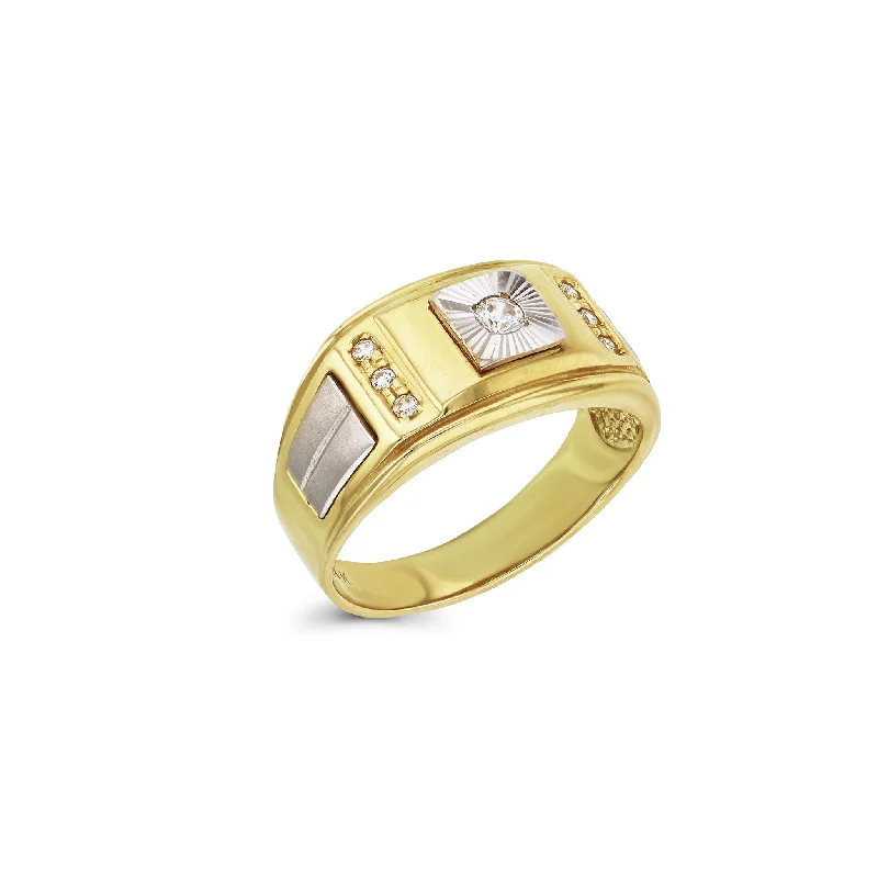 women's rings with geometric design -Stones-Set Fluted Square Men's Ring (14K)