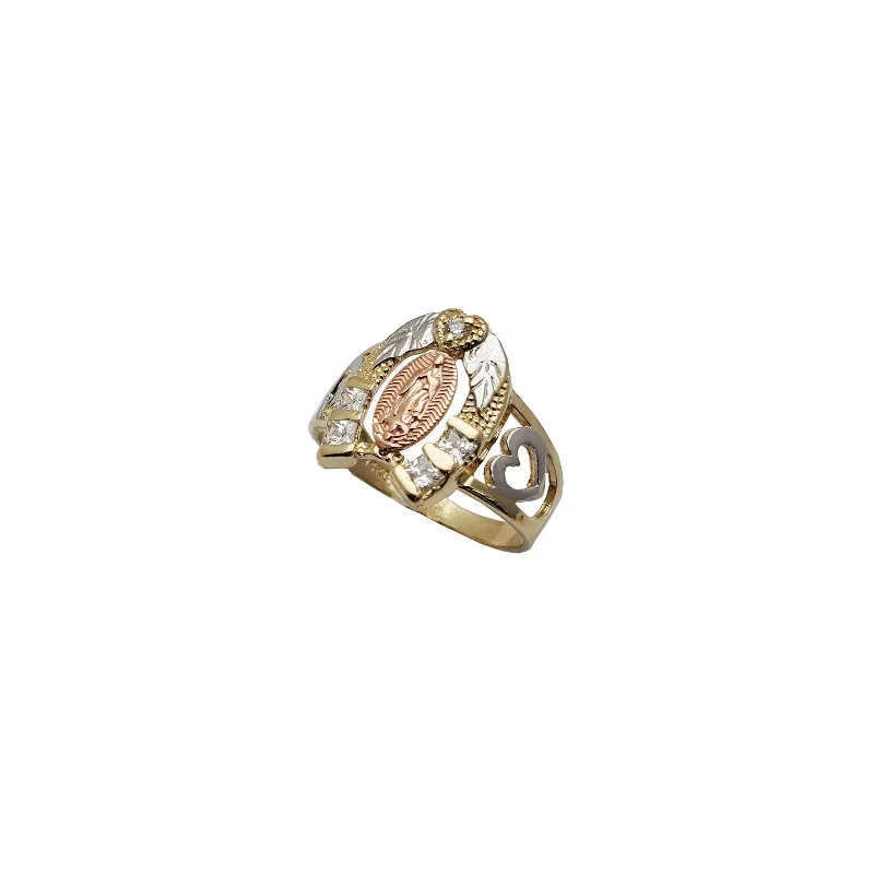 women's rings with twisted design -Tricolor Horseshoe Virgin Mary Ring (14K)