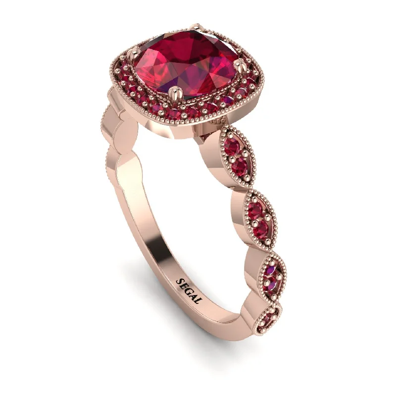 women's engagement rings with matching ring set -Vintage Inspired Ruby Halo Ring - Frances No. 56