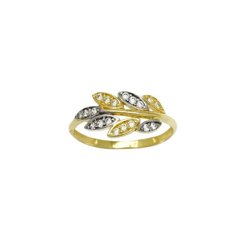 women's rings with bold gemstone center -Stone-Set Branch Leaves Ring (14K)