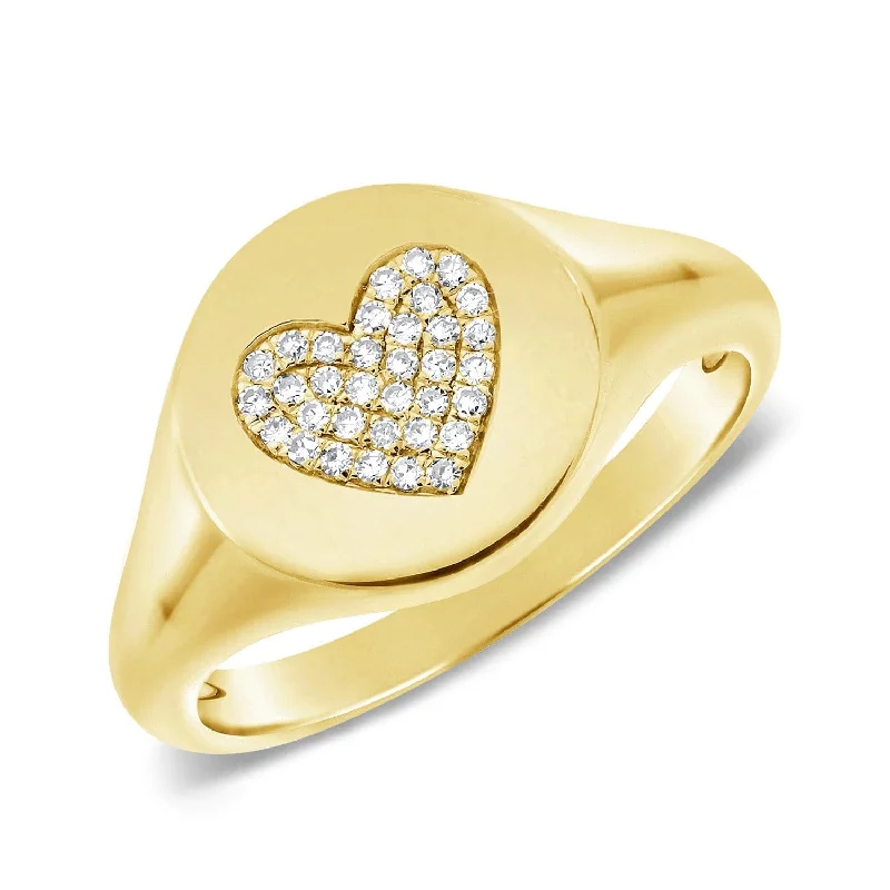 women's engagement rings with colorful gemstones -14k Gold & Diamond Heart Signet Ring