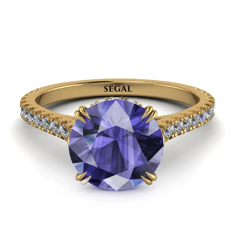 women's engagement rings with bezel setting -Hidden Diamond Double Cat Claw Prongs Tanzanite Ring - Hazel No. 201