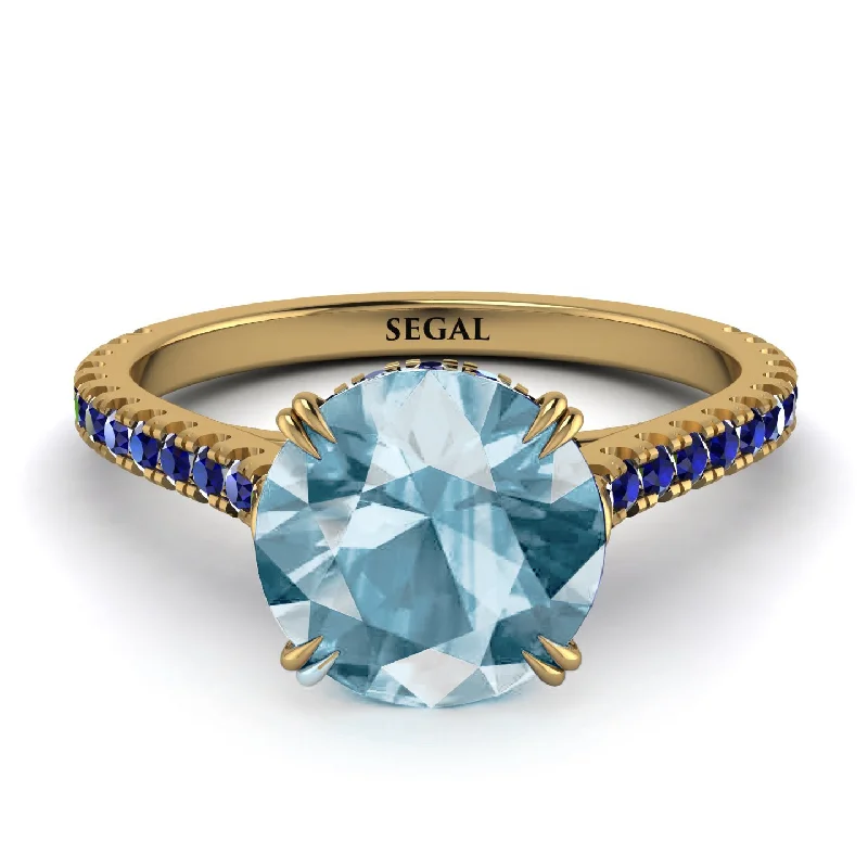 women's engagement rings with modern style -Hidden Diamond Double Cat Claw Prongs Aquamarine Ring - Hazel No. 413