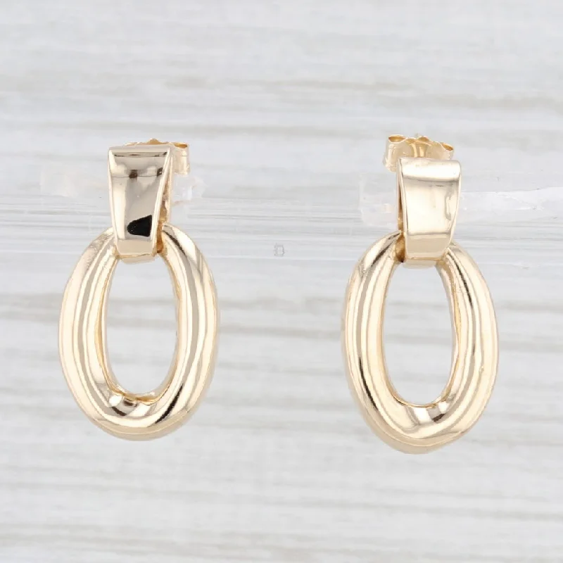 women's earrings with hypoallergenic material -Oval Dangle Earrings 14k Yellow Gold Pierced Drops