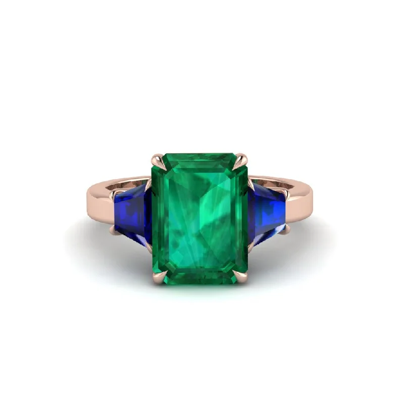 women's engagement rings with geometric shapes -Emerald Emerald Cut Three Stone Ring With Custom Baguette - Yvette No. 65