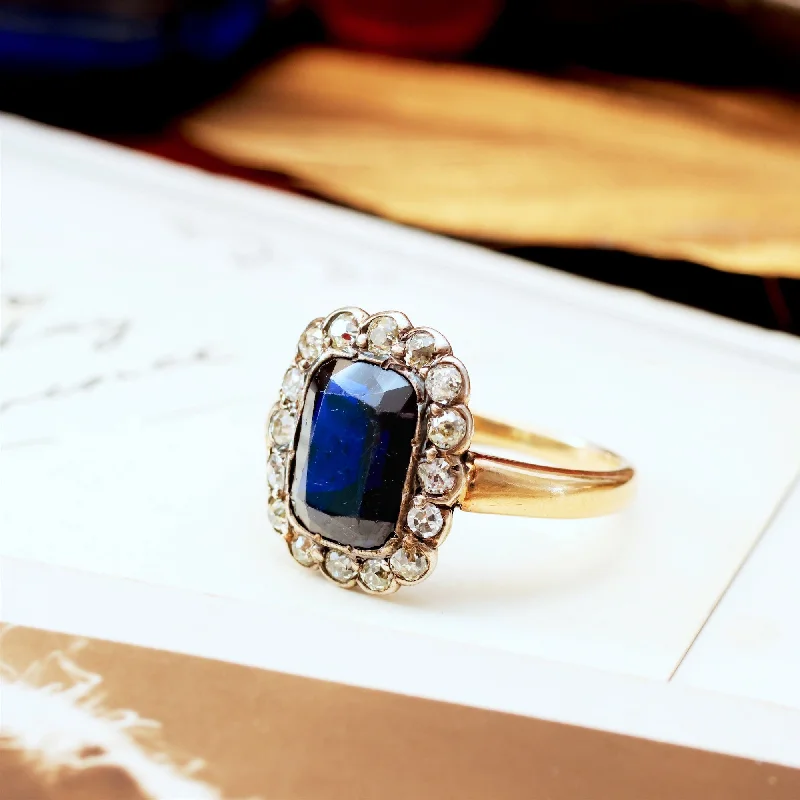 women's engagement rings with vintage halo -Magical Midnight Blue Sapphire & Diamond Cluster Ring