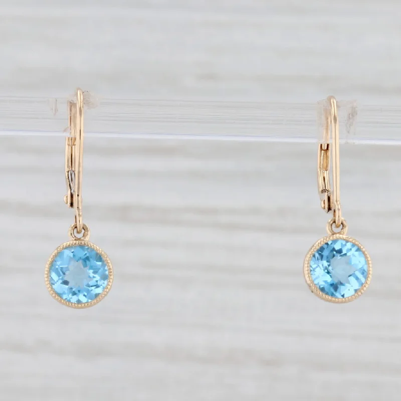 women's earrings with teardrop design -New 1.97ctw Blue Topaz Drop Earrings 14k Yellow Gold December Birthstone