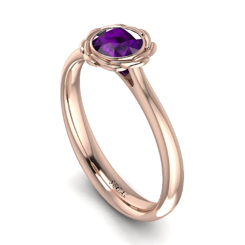 women's engagement rings with yellow gold -Solitaire Minimalist Amethyst Ring - Eden No. 302