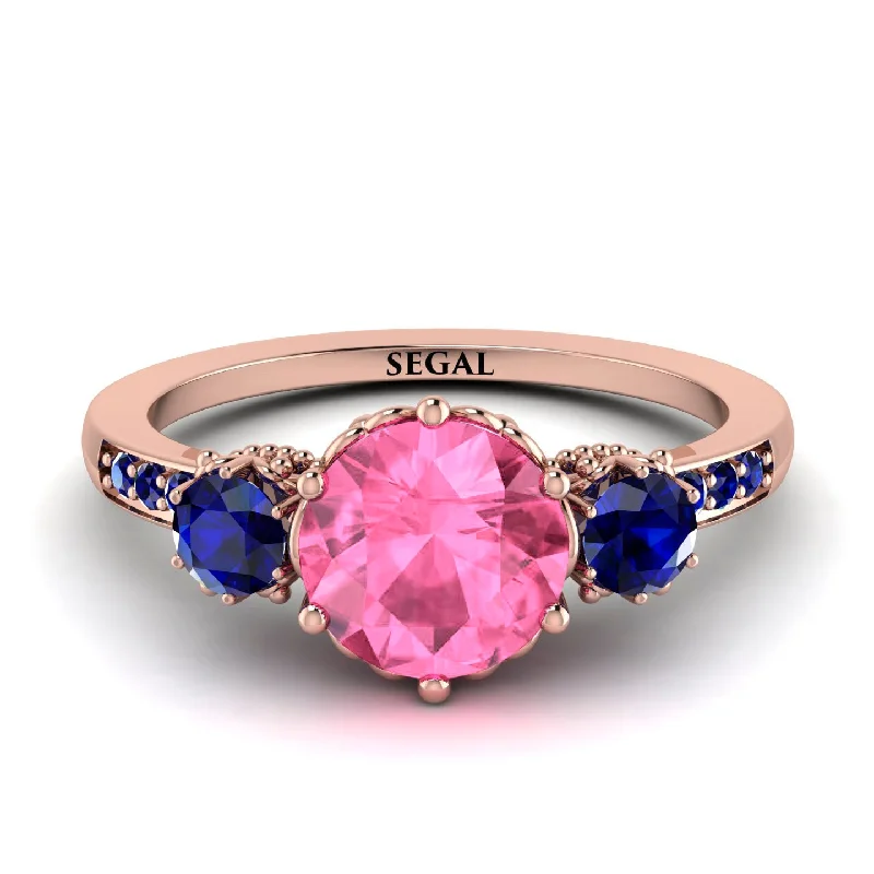 women's engagement rings with custom stone choice -Vintage 3 Stones Pink Moissanite Ring With Micro Pave - Luna No. 811