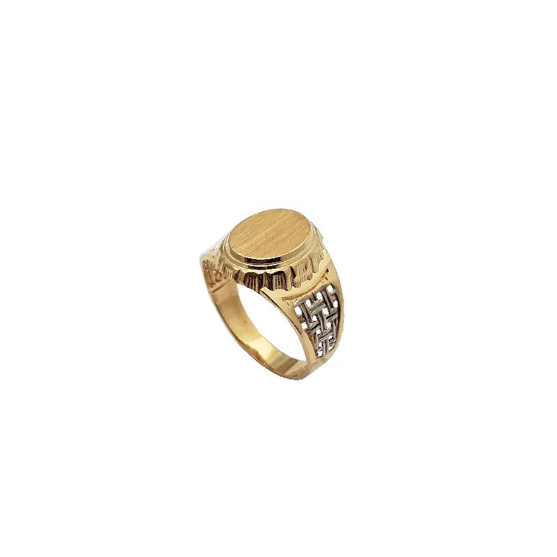 women's rings with bespoke design -Two-Tone Wicker Oval Signet Ring (14K)