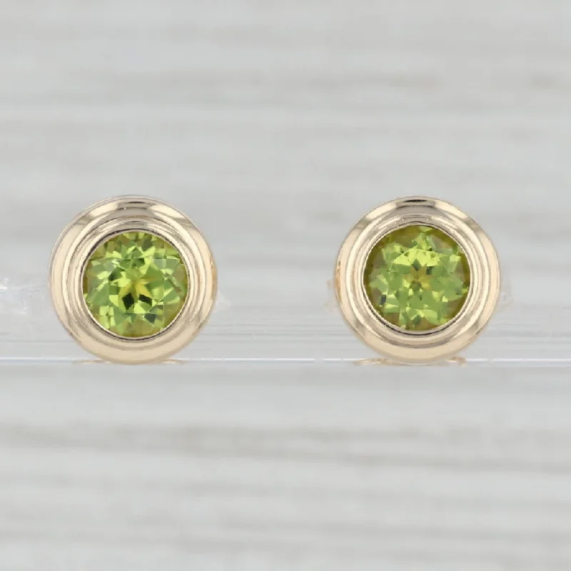 women's earrings with polished finish -2.80ctw Green Peridot Stud Earrings 14k Yellow Gold Round Solitaires