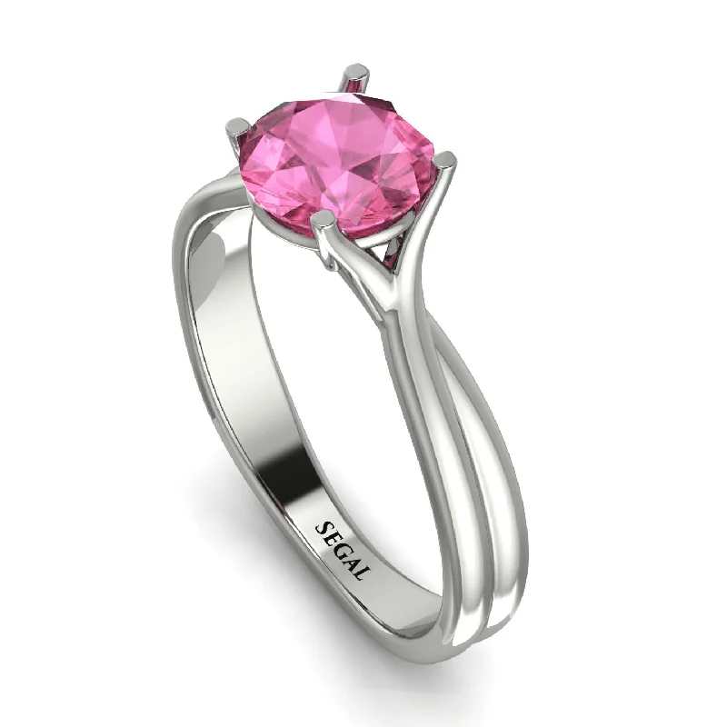 women's engagement rings with ruby center stone -Solitaire Twist Shank Pink Moissanite Ring - Eleanor No. 803