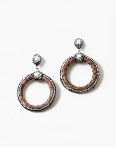 women's earrings with filigree work -Leather and Druzy Earrings