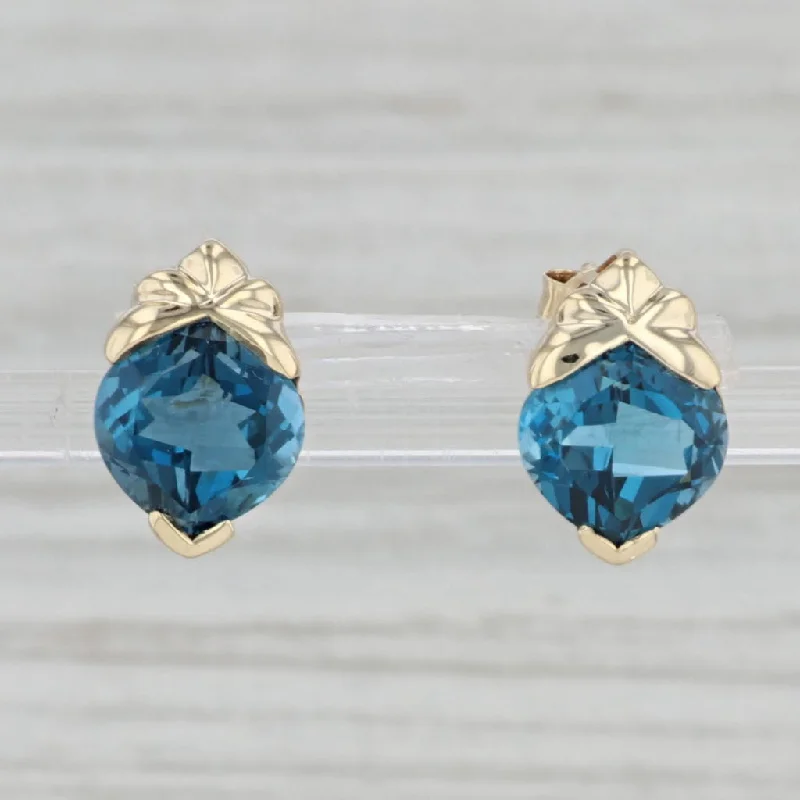 women's earrings with drop style -6ctw London Blue Topaz Solitaire Stud Earrings 14k Yellow Gold