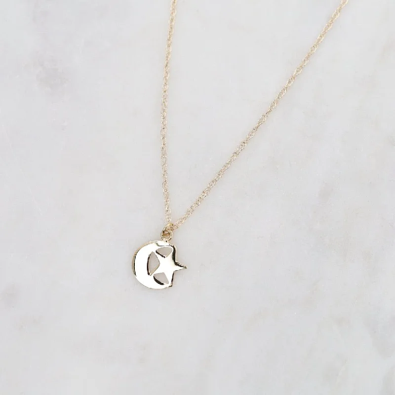 women's necklaces with diamond pendant -14k Moon & Star Pendant Necklace