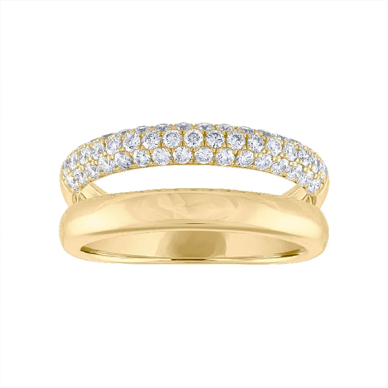 women's engagement rings with contemporary design -14KT GOLD DIAMOND PAVE AND SOLID GOLD TWO ROW RING