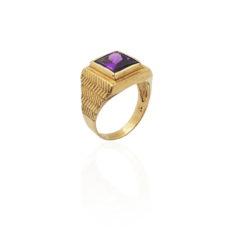 women's rings with statement gemstone -Emerald-Cut Purple Stone Ring (14K)