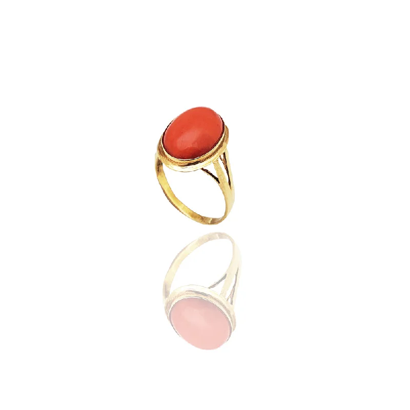 women's rings with double band -Ultra-Light Oval Cabochon Coral Ring (14K)