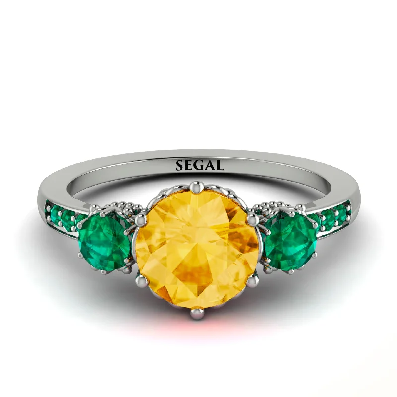 women's engagement rings with gemstone accents -Vintage 3 Stones Citrine Ring With Micro Pave - Luna No. 606