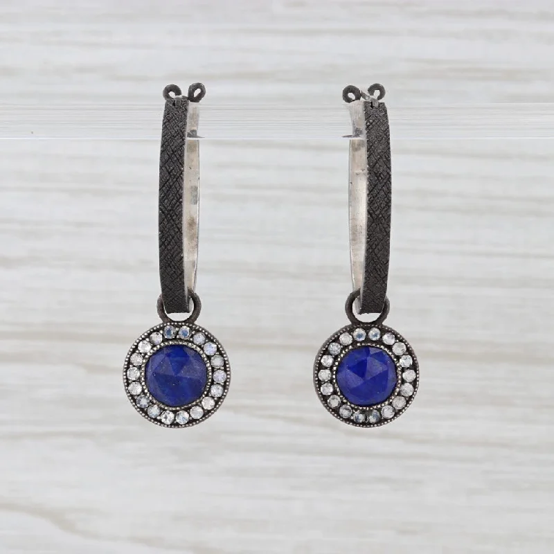 women's earrings with crystal studs -New Nina Nguyen Hoop Earrings Sterling Silver Lapis Lazuli Moonstone Charms