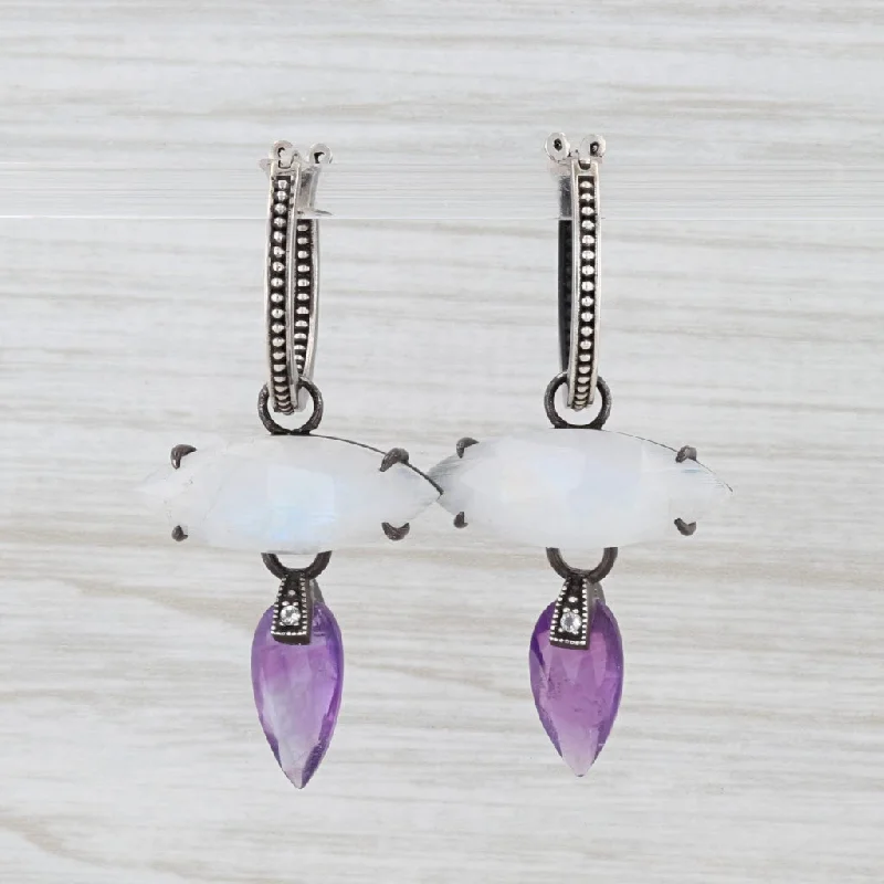 women's earrings with asymmetrical style -New Nina Nguyen Hoop Charm Drops Earrings Sterling Silver Moonstone Amethyst