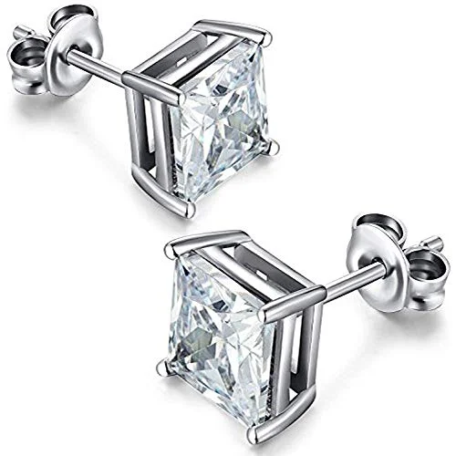 women's earrings gold -14K WHITE GOLD LAB GROWN DIAMOND PRINCESS STUD EARRINGS