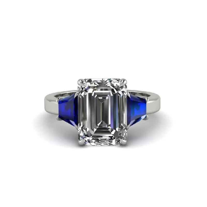 women's engagement rings with twist design -Diamond Emerald Cut Three Stone Ring With Custom Baguette - Yvette No. 63