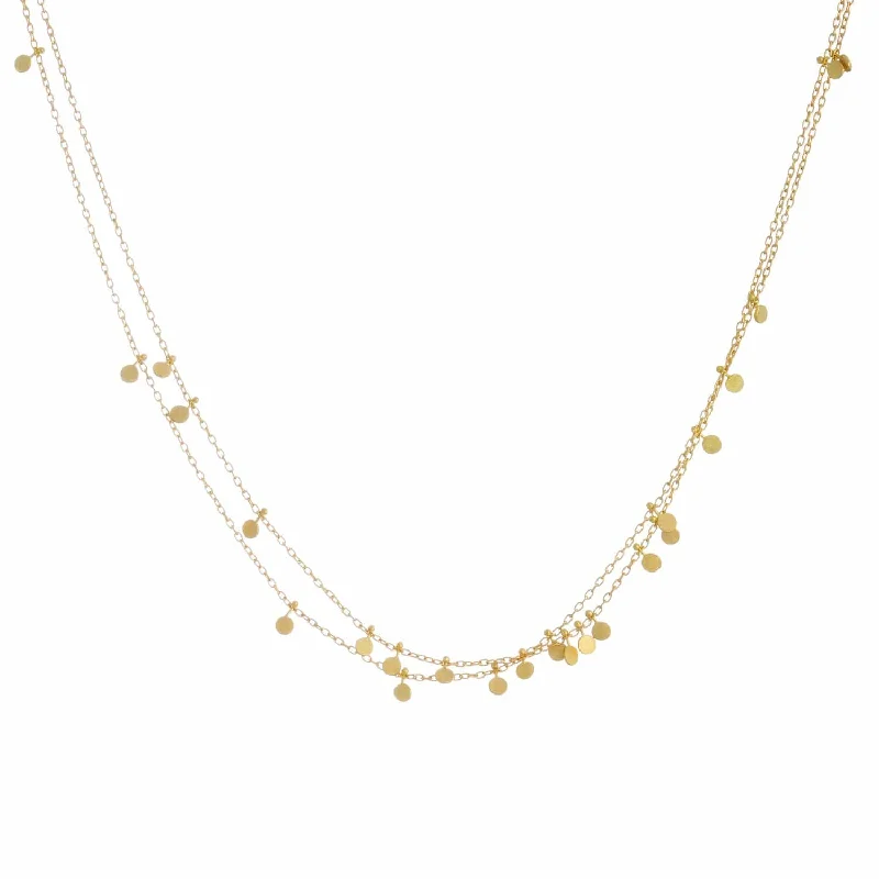 women's necklaces with multi-colored gemstones -Yellow Gold Tiny Dots Double Chain Necklace