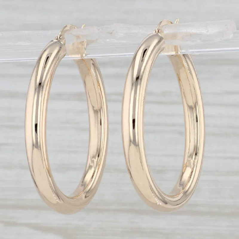 women's earrings with polished finish -Round Hoop Earrings 14k Yellow Gold Snap Top Pierced Hoops