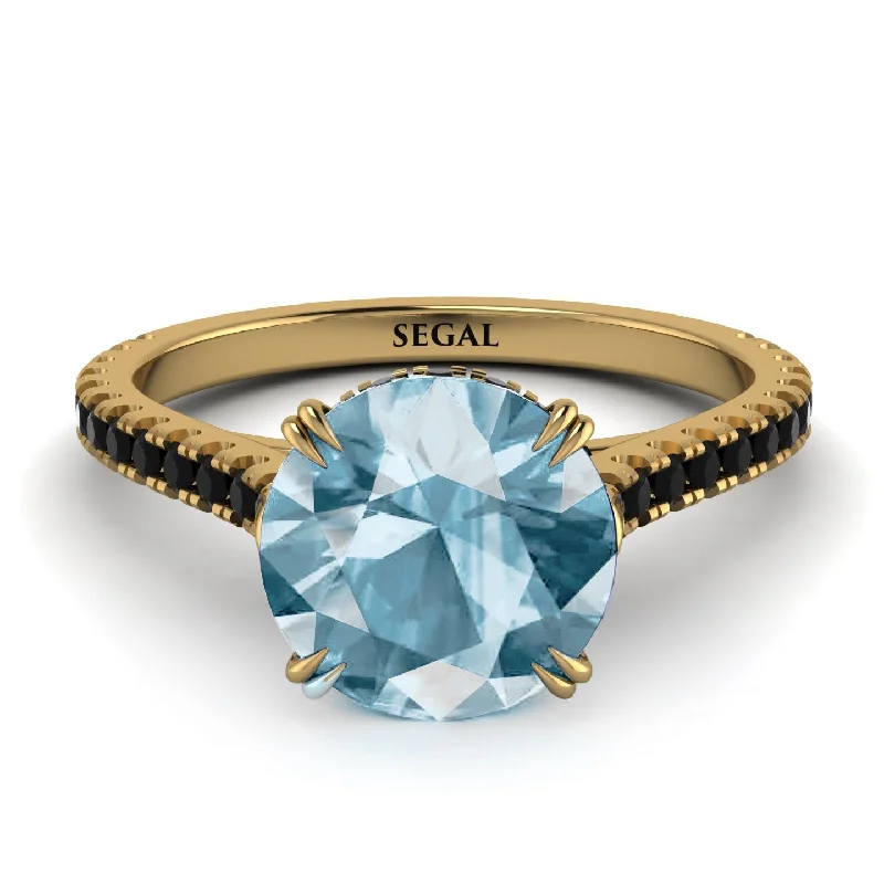 women's engagement rings with side stones -Hidden Diamond Double Cat Claw Prongs Aquamarine Ring - Hazel No. 407