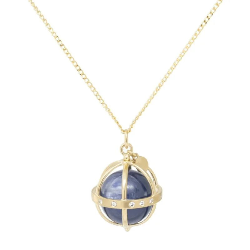 women's necklaces with celestial design -18K  Large Cage Necklace with Gemstone Ball - Kyanite