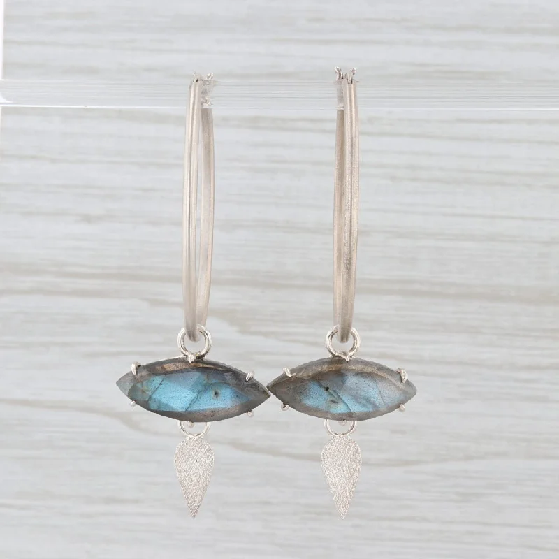 women's earrings with flower-shaped gemstones -New Nina Nguyen Hoop Charm Drops Earrings Sterling Silver Labradorite Statement