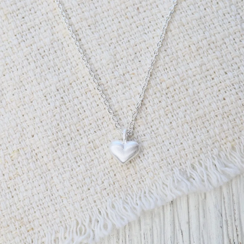 women's necklaces with wire wrap pendant -Puffy Heart Necklace - Brushed Sterling Silver