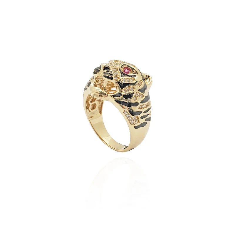 women's rings with hammered finish -Stripes & Ice Tiger Ring (14K)