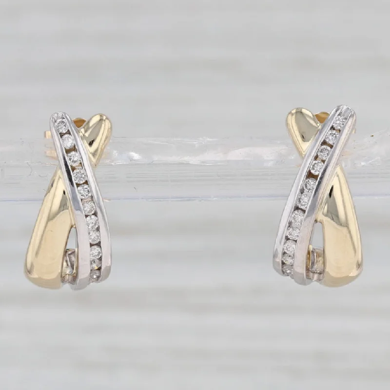 women's earrings with stud posts -0.25ctw Diamond X J-Hook Earrings 14k Yellow White Gold Pierced Drops