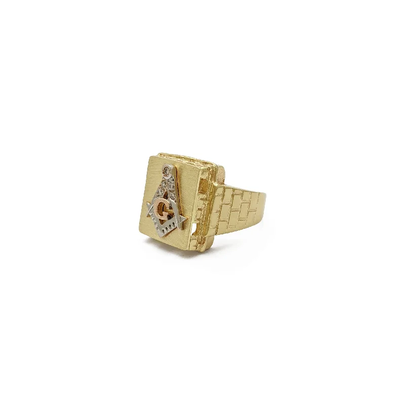 women's rings with minimalist style -Tri-Tone Masonic Square & Compass Ring (14K)