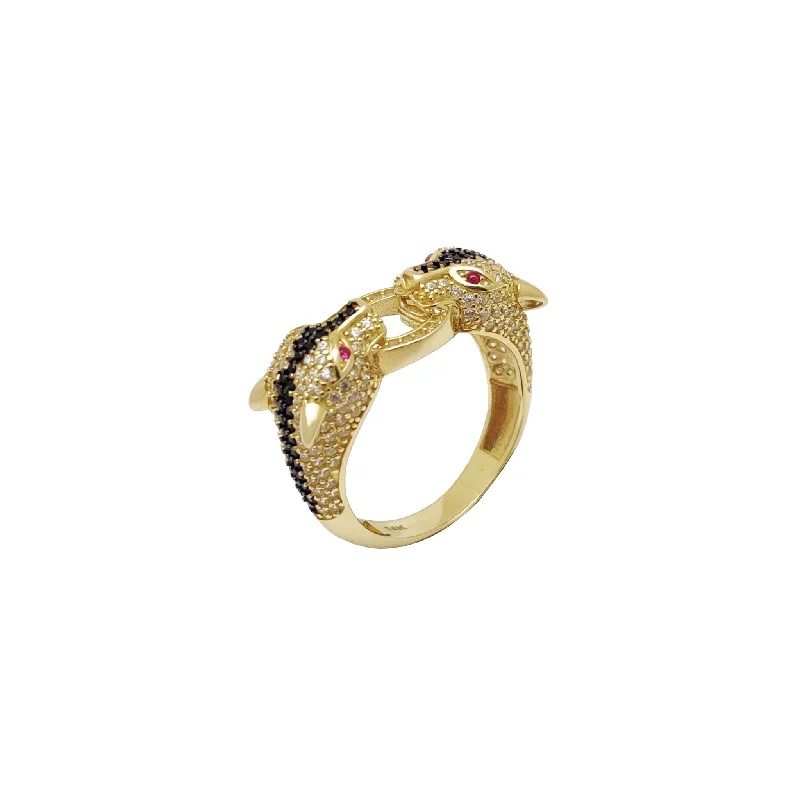 women's rings with channel setting -Iced Out Twin-Headed Panther Ring (14K)